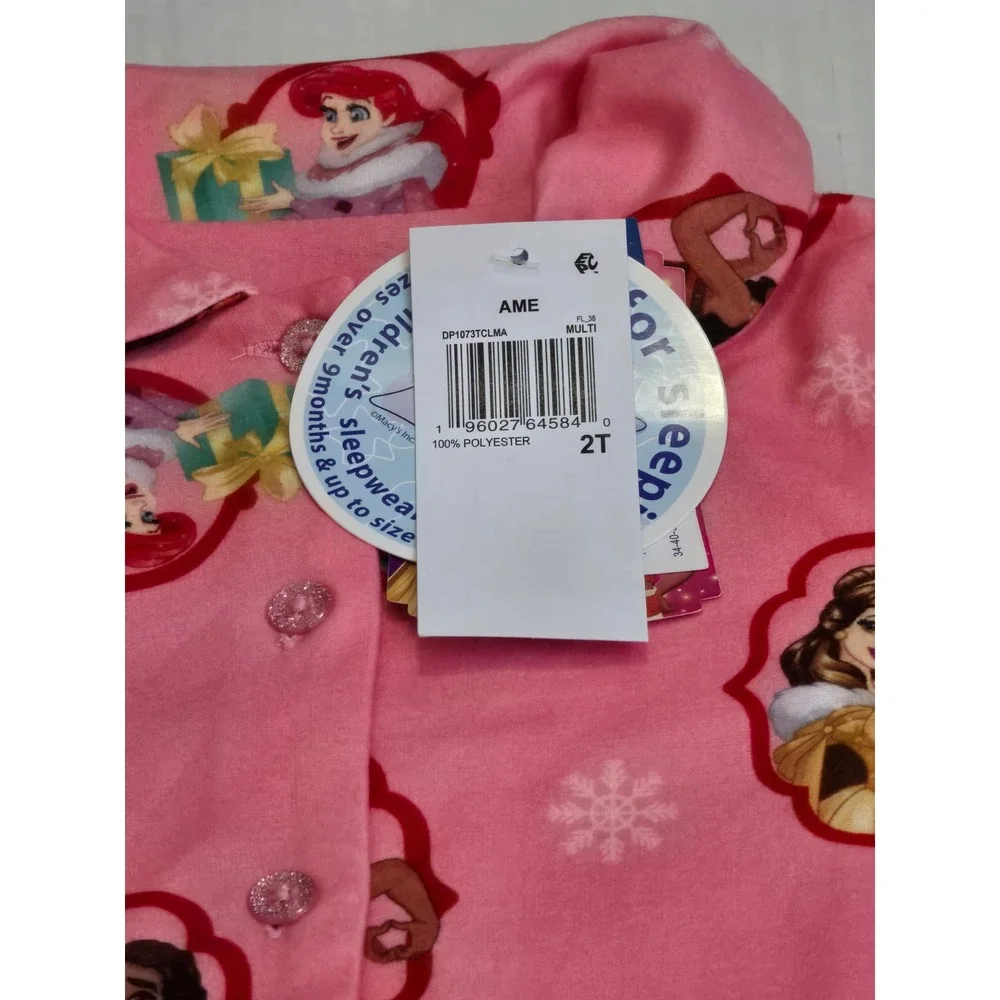 Disney Princess Moana Cinderella Belle Pink Fleece Pajama Set Girls 2T NWT